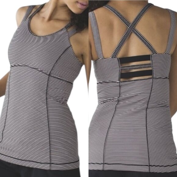 Lululemon Womens 10 Happy Strappy Tank Mini Pop Stripe Black Mink Berry - Picture 1 of 10